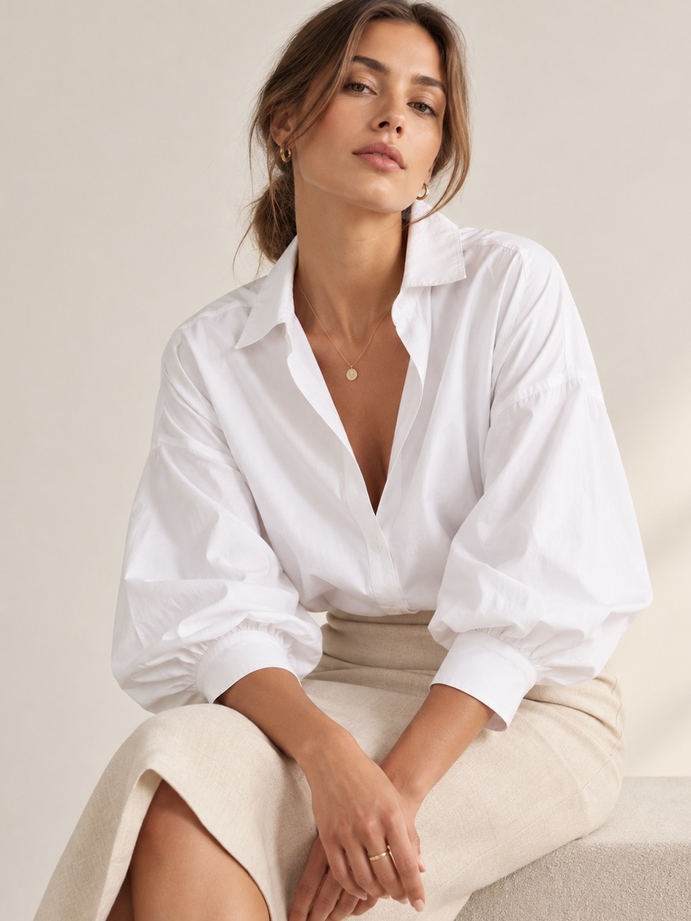 NEW Brochu Walker Kate Shirt Salt White Button Down Balloon Sleeve Blouse - Picture 5 of 16